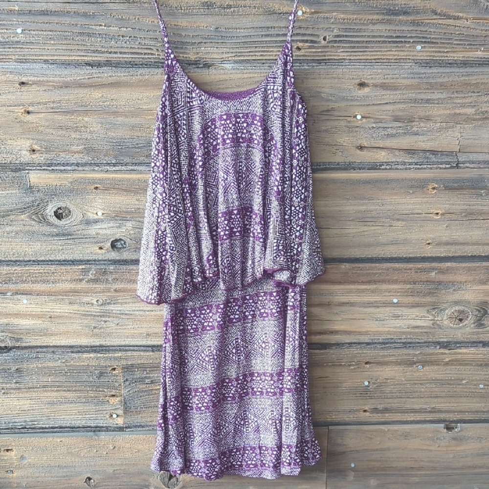 Purple Printed Spaghetti-Strap Mini Dress